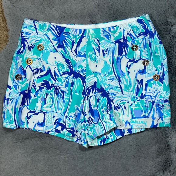 Lilly Pulitzer Blue Elephant Appeal Knot Knit Shorts